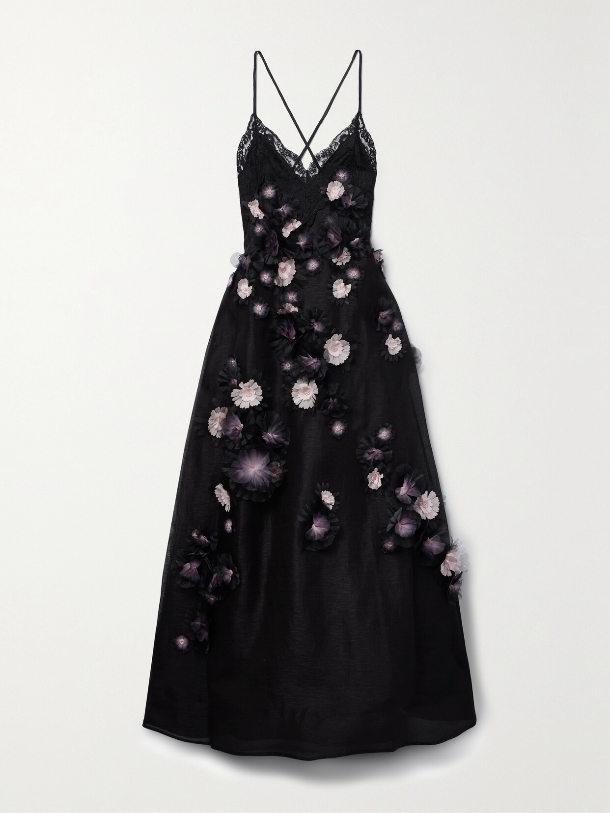 Zimmermann Matchmaker Daisy Open-back Appliquéd Linen And Silk-blend Gown - Black