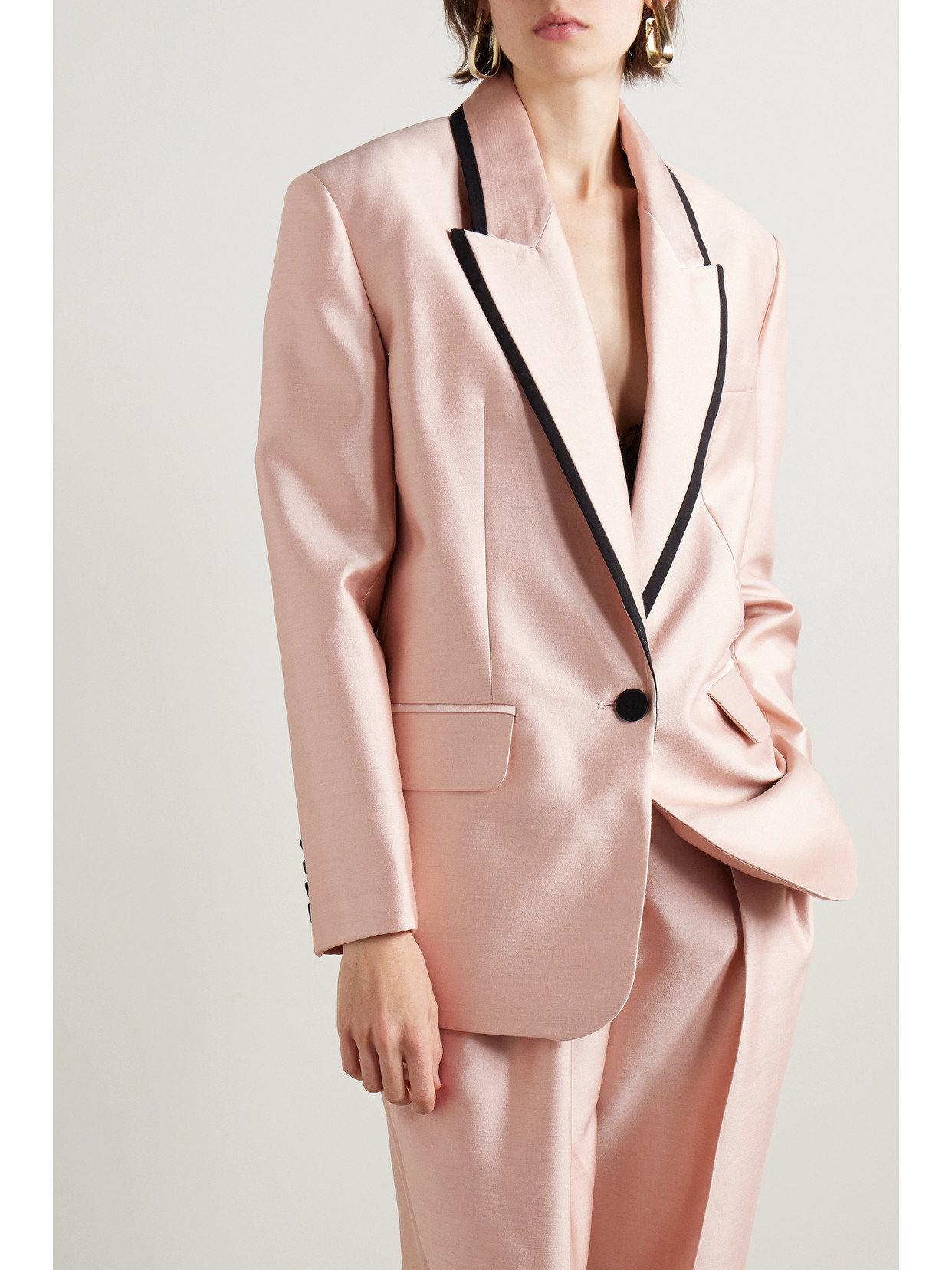 Shop Zimmermann Matchmaker Grosgrain-trimmed Wool And Silk-blend Duchesse-satin Blazer In Pink