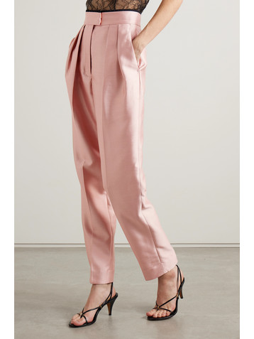 Zimmermann Matchmaker grosgrain-trimmed pleated wool and silk-blend duchesse-satin tapered pants