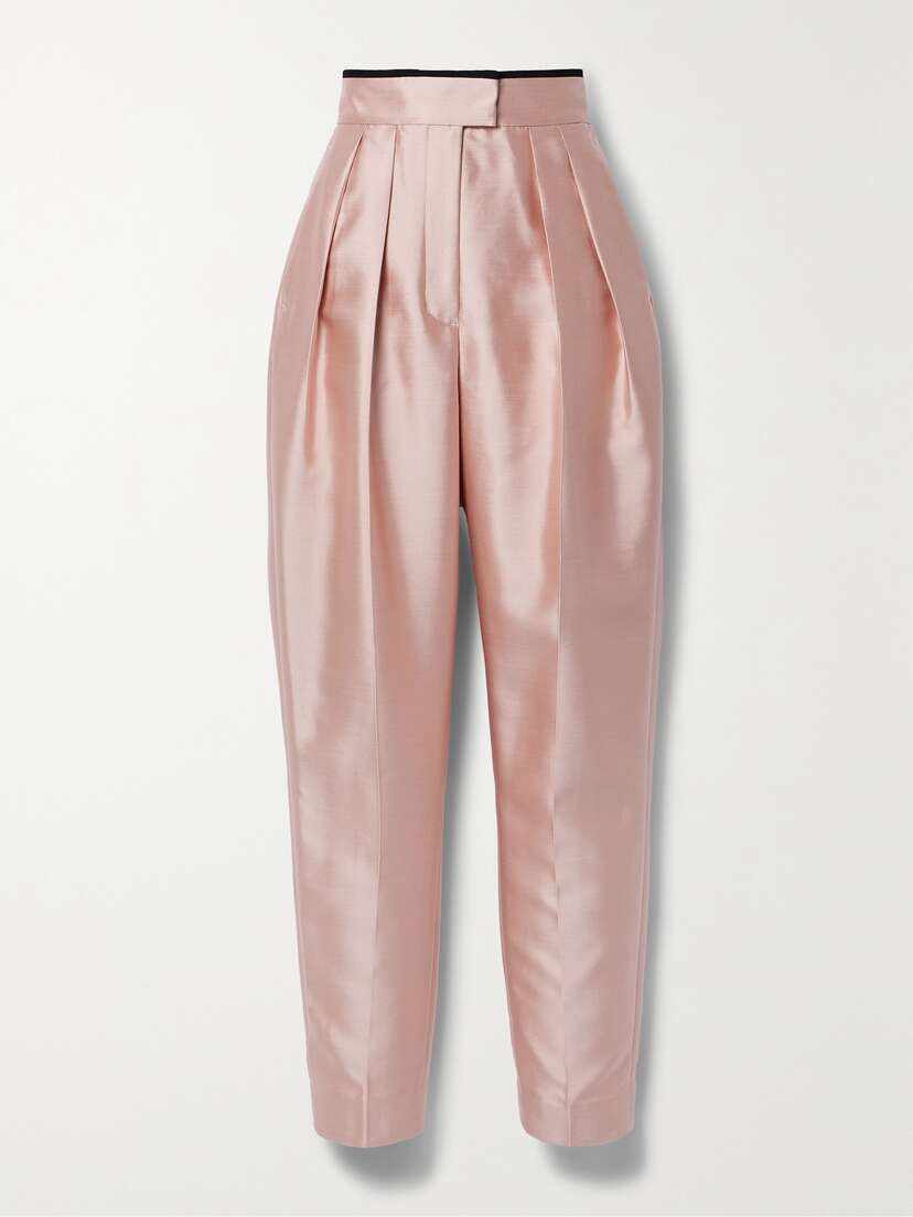 Zimmermann Matchmaker Grosgrain-trimmed Pleated Wool And Silk-blend Duchesse-satin Tapered Pants