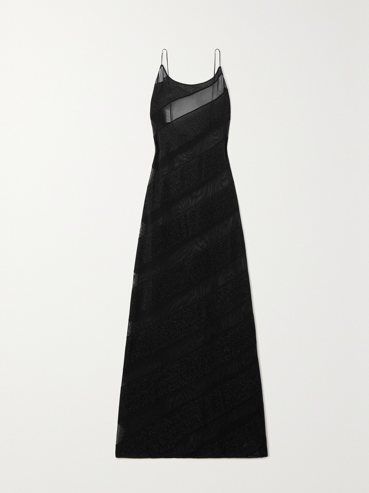 Oseree Lumière Twist Metallic Stretch-knit And Tulle Maxi Dress In Black