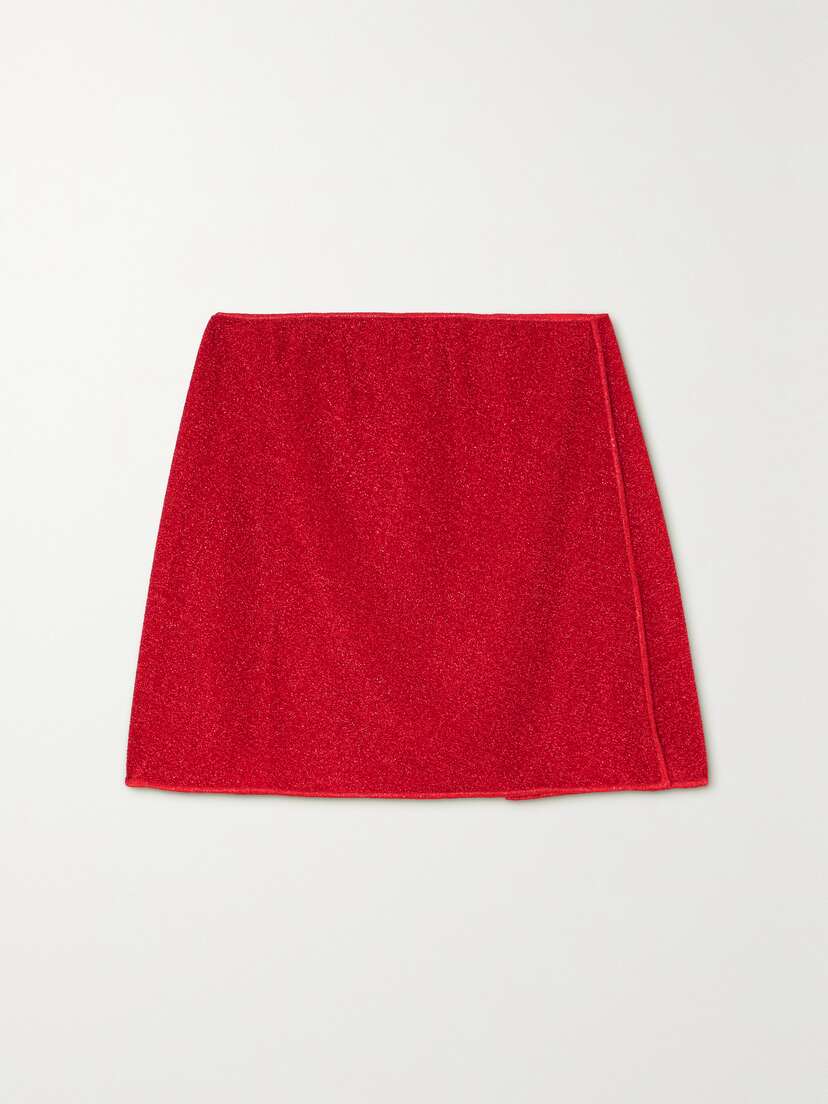 Oséree Lumière Wrap-effect Metallic Stretch-knit Mini Skirt