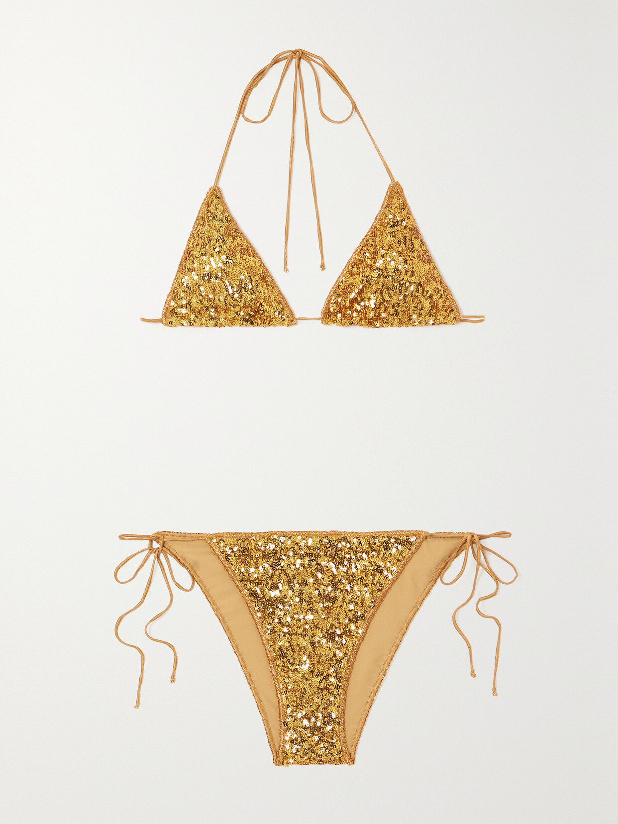 Oseree Lumière Sequined Triangle Bikini In Gold