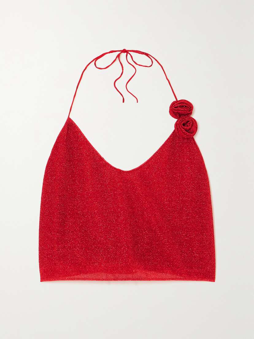 Oséree Lumière Cropped Metallic Stretch-knit Halterneck Top - x large