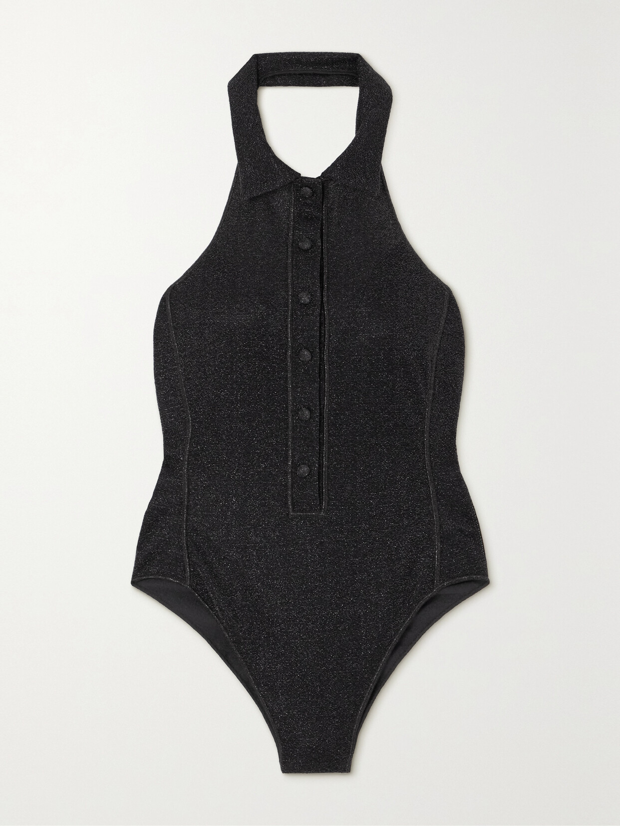 Oséree Lumière Halterneck Metallic Stretch-knit Bodysuit - Black