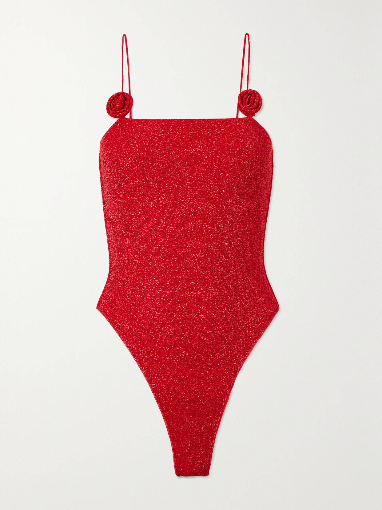 Oséree Lumière Backless Appliquéd Metallic Swimsuit - Red