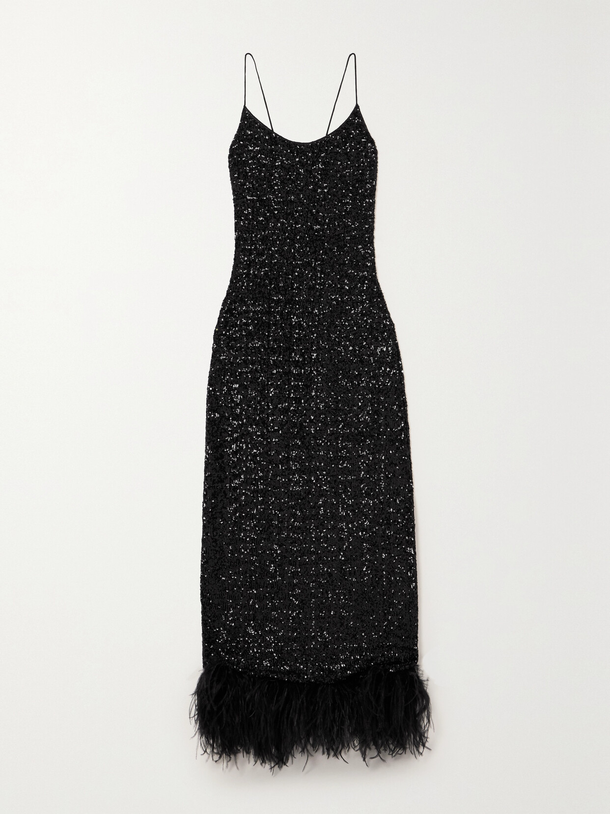 Oséree - Feather-trimmed Sequined Satin Maxi Dress - Black