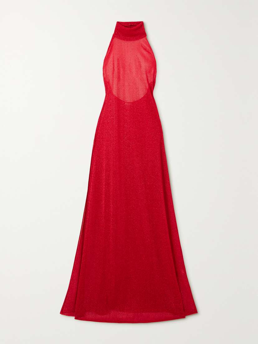 Oséree Lumière Stretch-knit Halterneck Maxi Dress