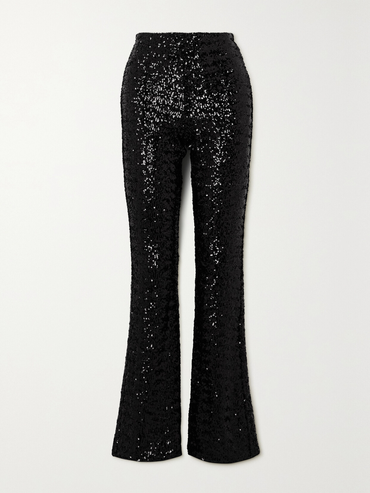 Oseree Sequined Stretch-satin Flared Pants In Black