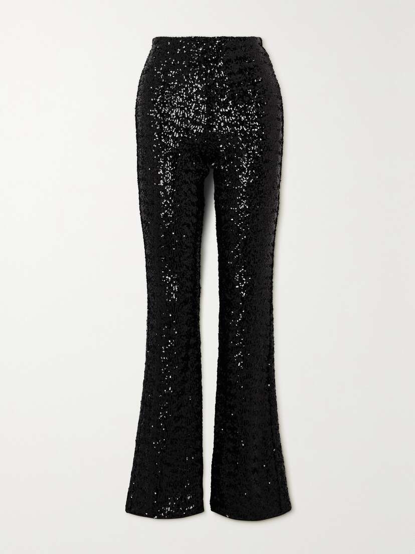 Oséree Sequined Stretch-satin Flared Pants