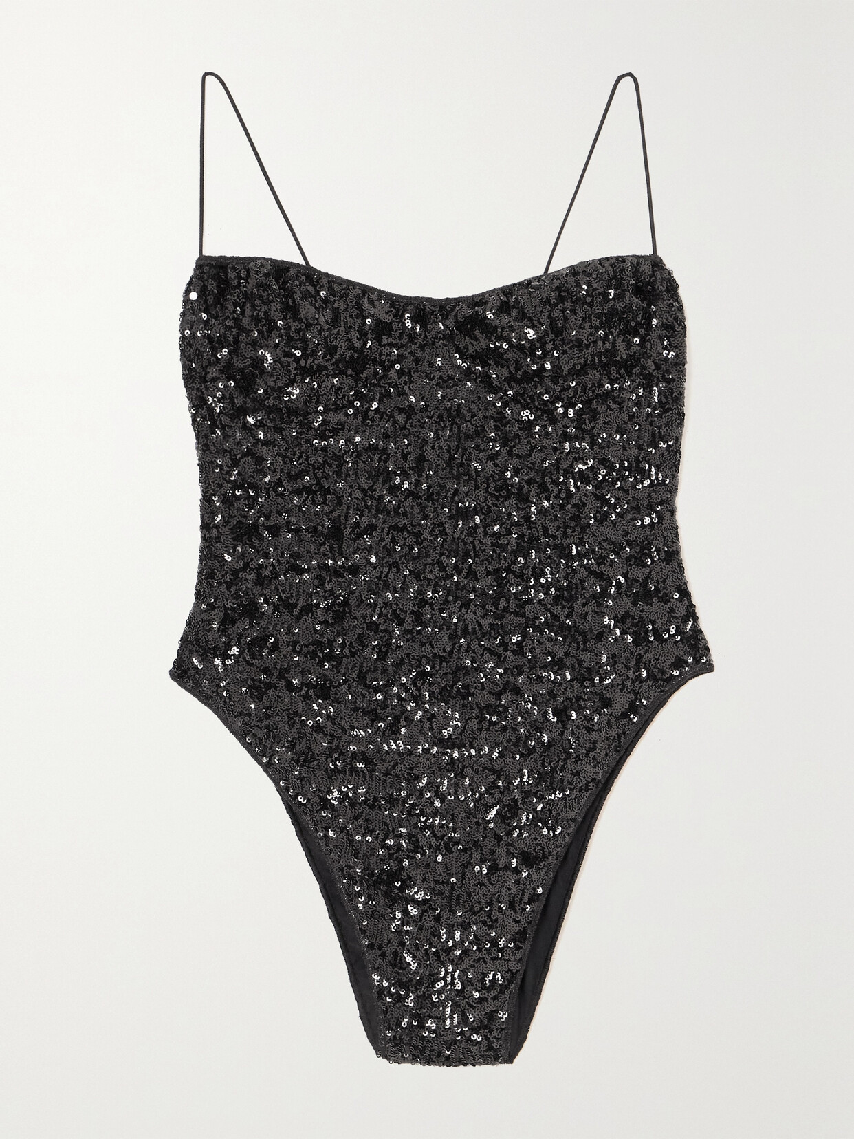 Oseree Sequined Satin Bodysuit In Black