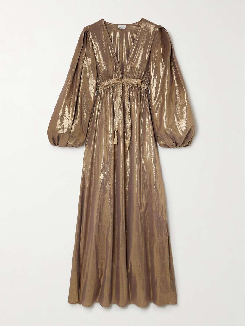 Miguelina Felipa Pleated Cotton-blend Lamé Maxi Dress