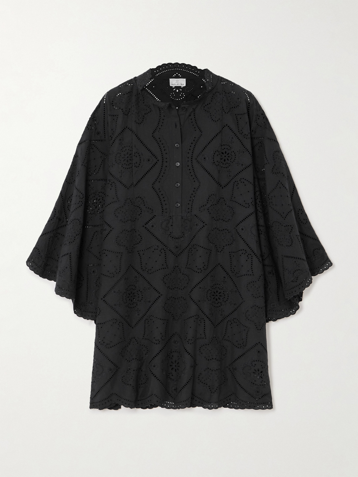 Miguelina Rowena Scalloped Broderie Anglaise Cotton Tunic In Black