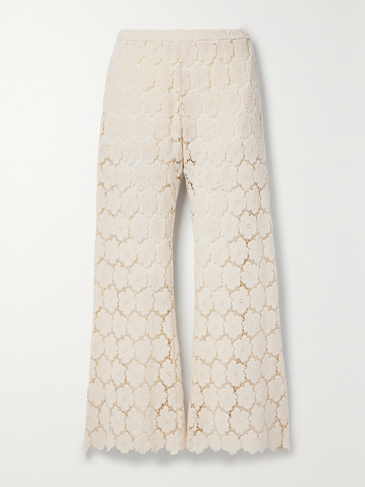 Miguelina Bertie Cropped Guipure Lace Straight-leg Trousers In Off-white