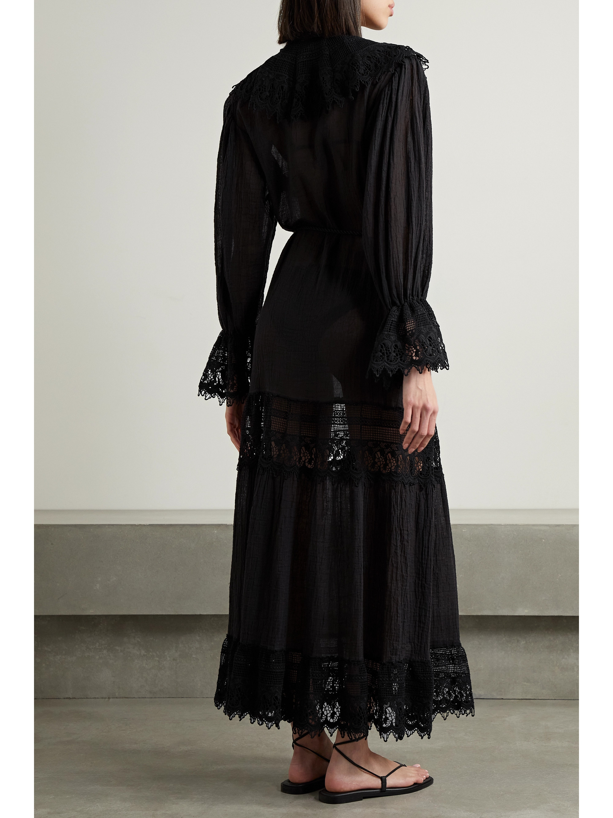 Miguelina Emilline belted lace-trimmed cotton-gauze maxi dress