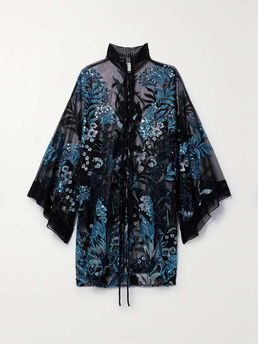 Miguelina Luz Crochet-trimmed Sequined Embroidered Tulle Blouse