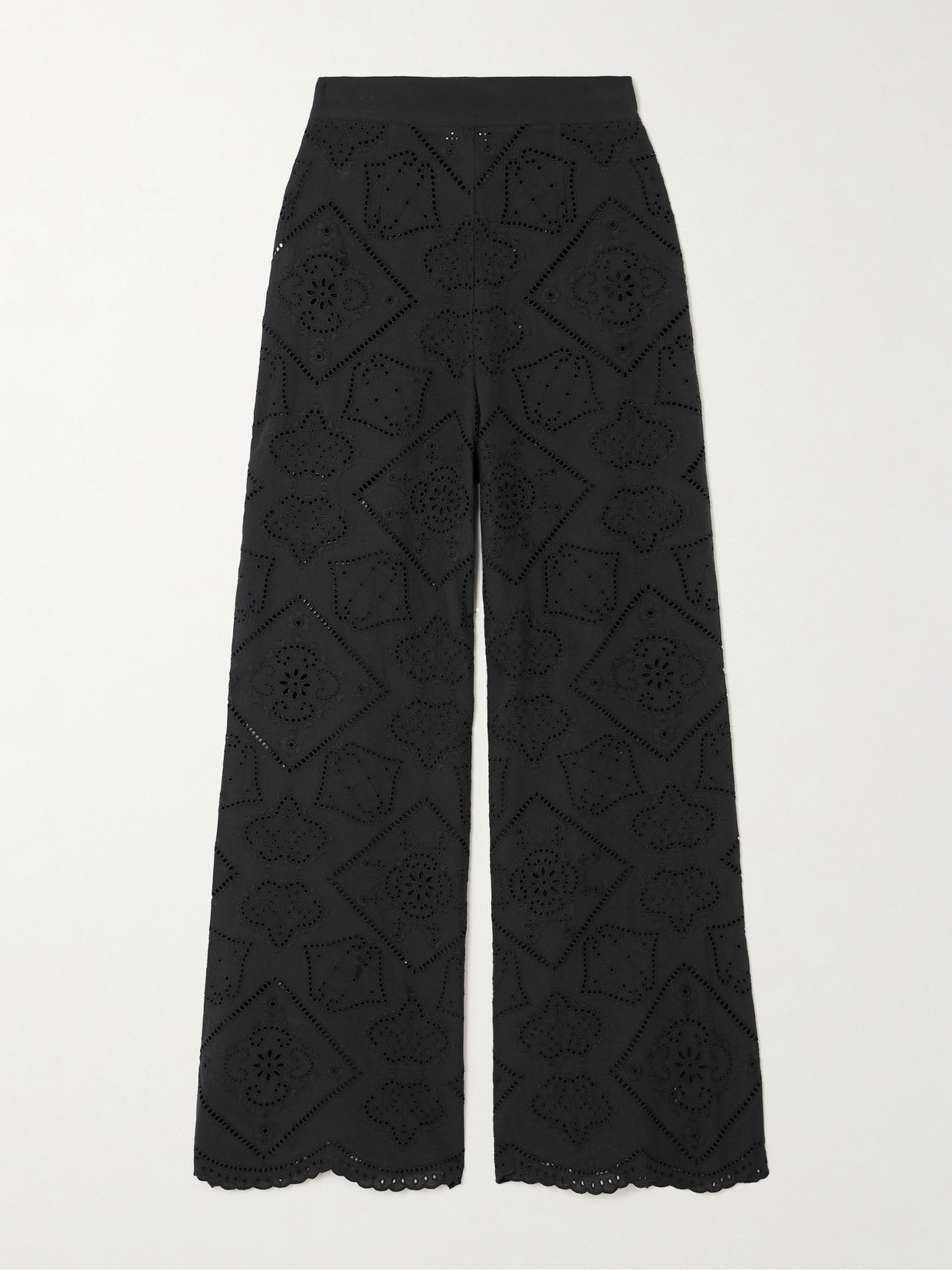 Miguelina Alegra Cropped Scalloped Broderie Anglaise Cotton Trousers In Black