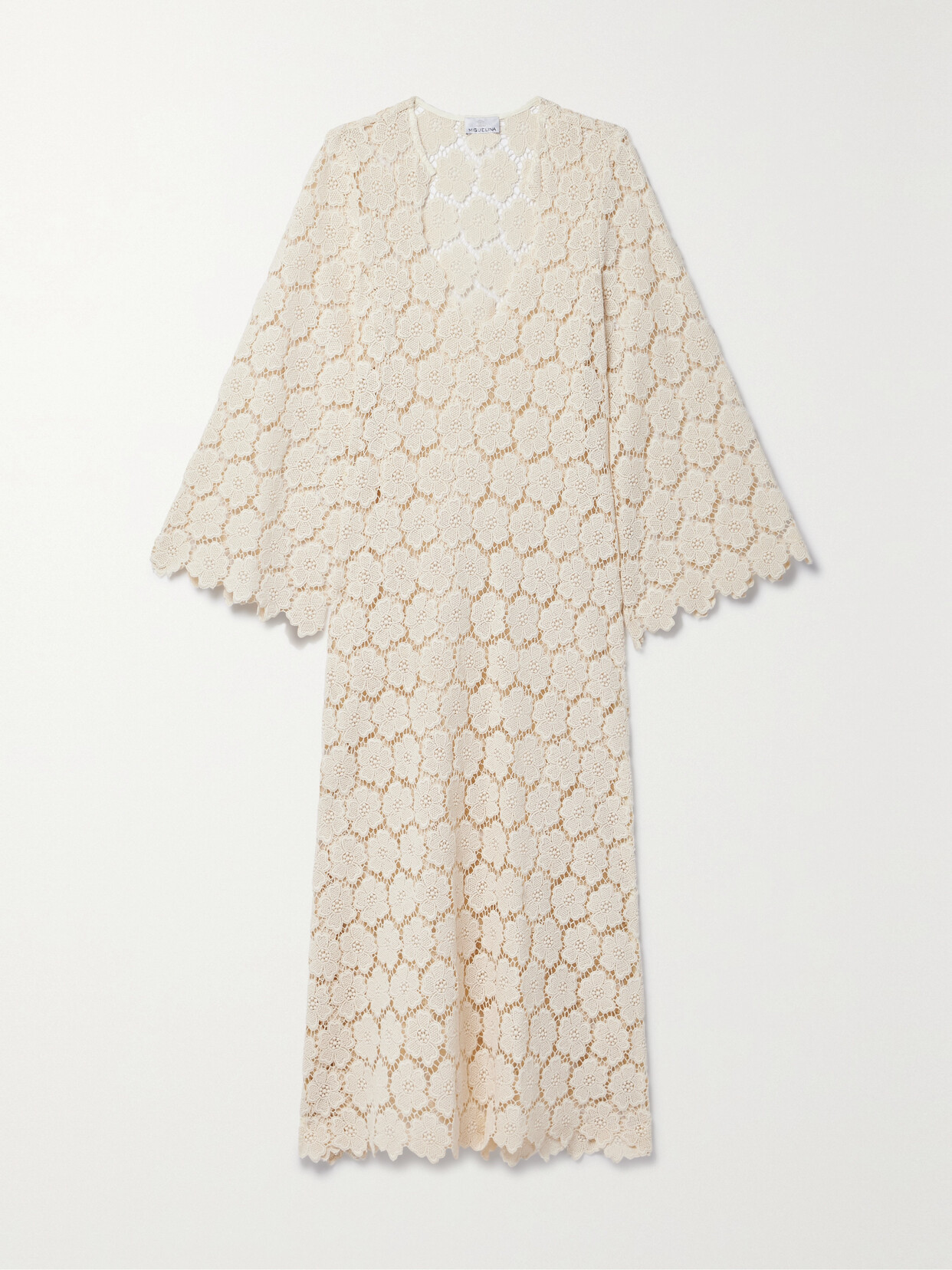 Miguelina Arelis Cotton Guipure Lace Midi Dress In Off-white