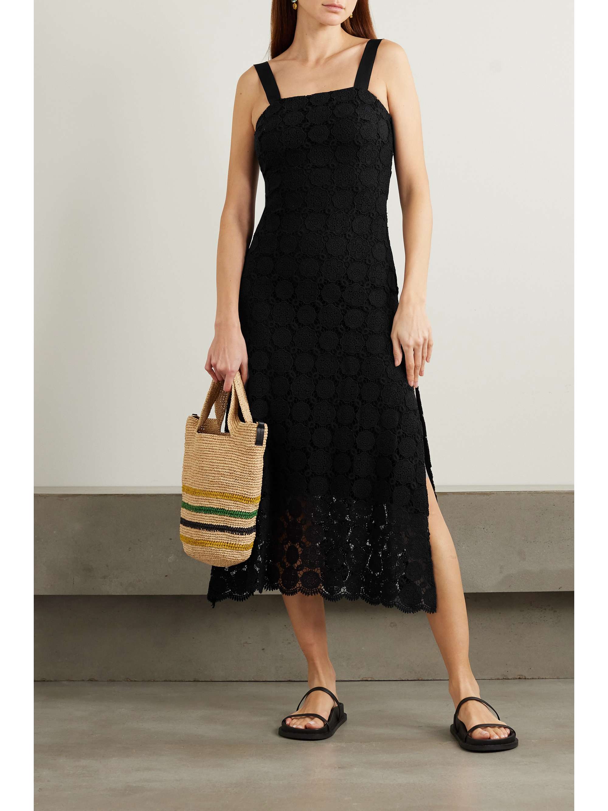 MIGUELINA Blake grosgrained-trimmed cotton guipure lace midi dress ...