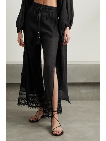 Miguelina Orion lace-trimmed cotton-gauze wide-leg pants