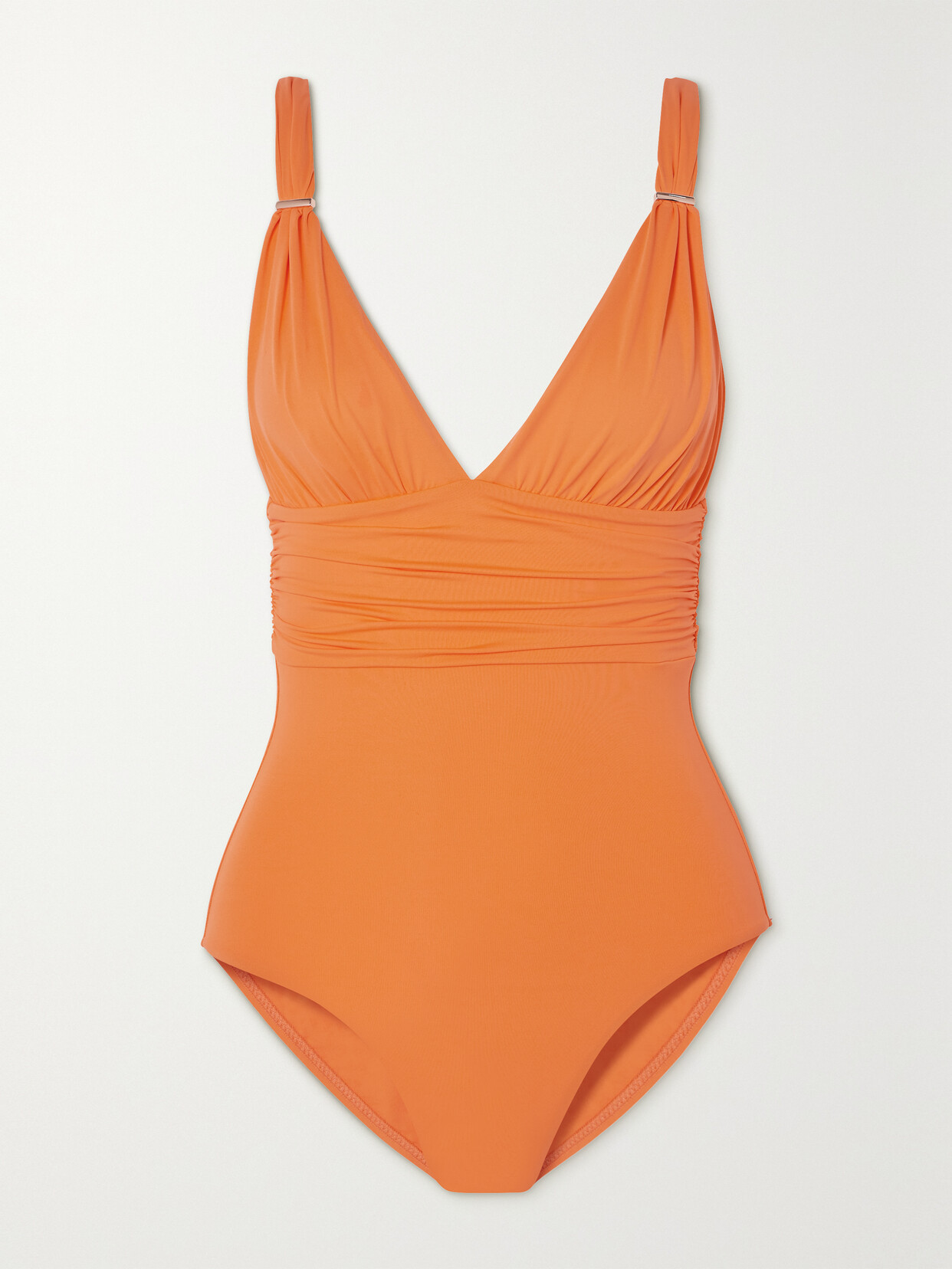 Shop Melissa Odabash Panarea Embellished Ruched Swimsuit In Orange