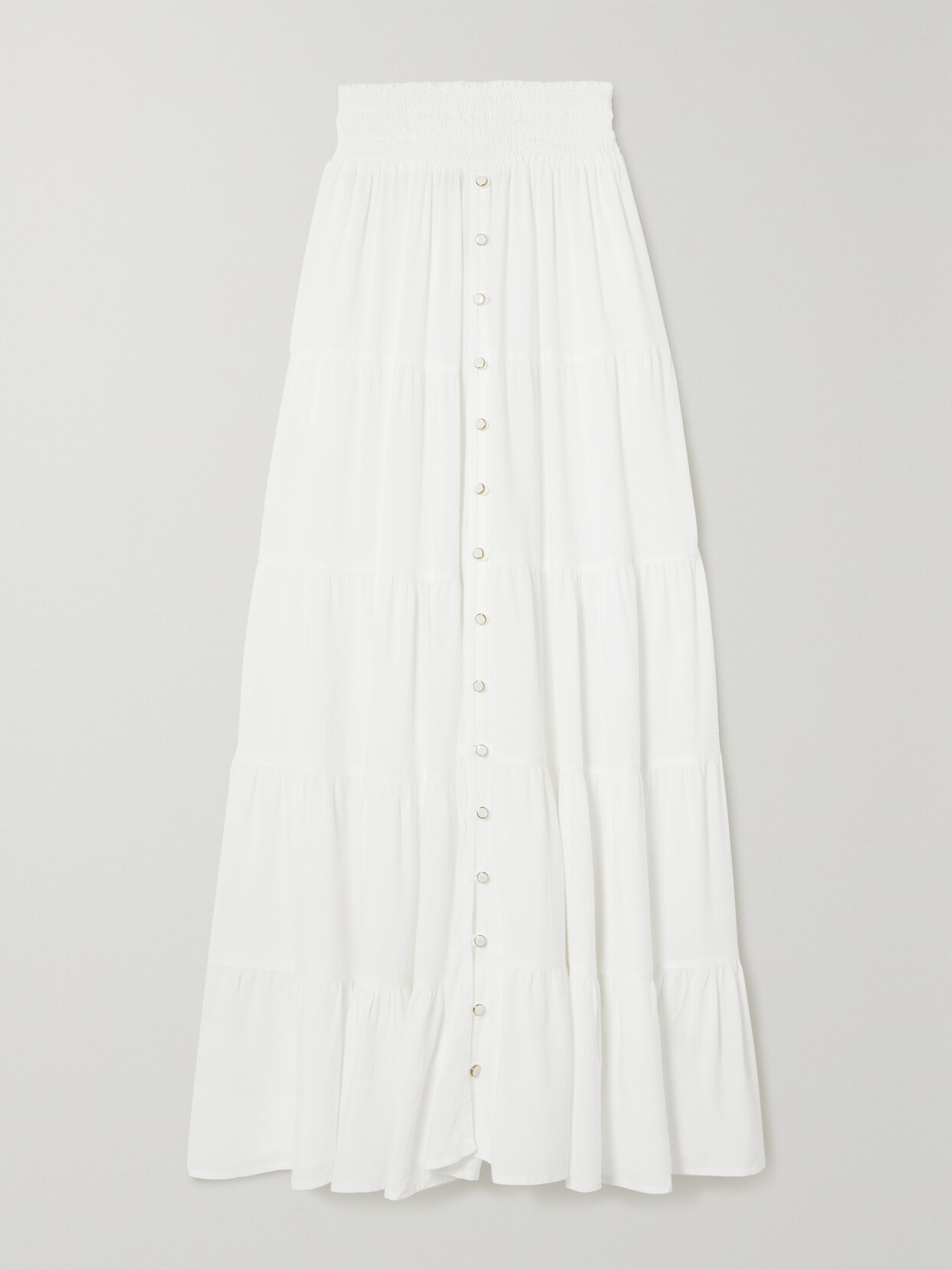 Melissa Odabash Dee Shirred Tiered Woven Maxi Skirt In White