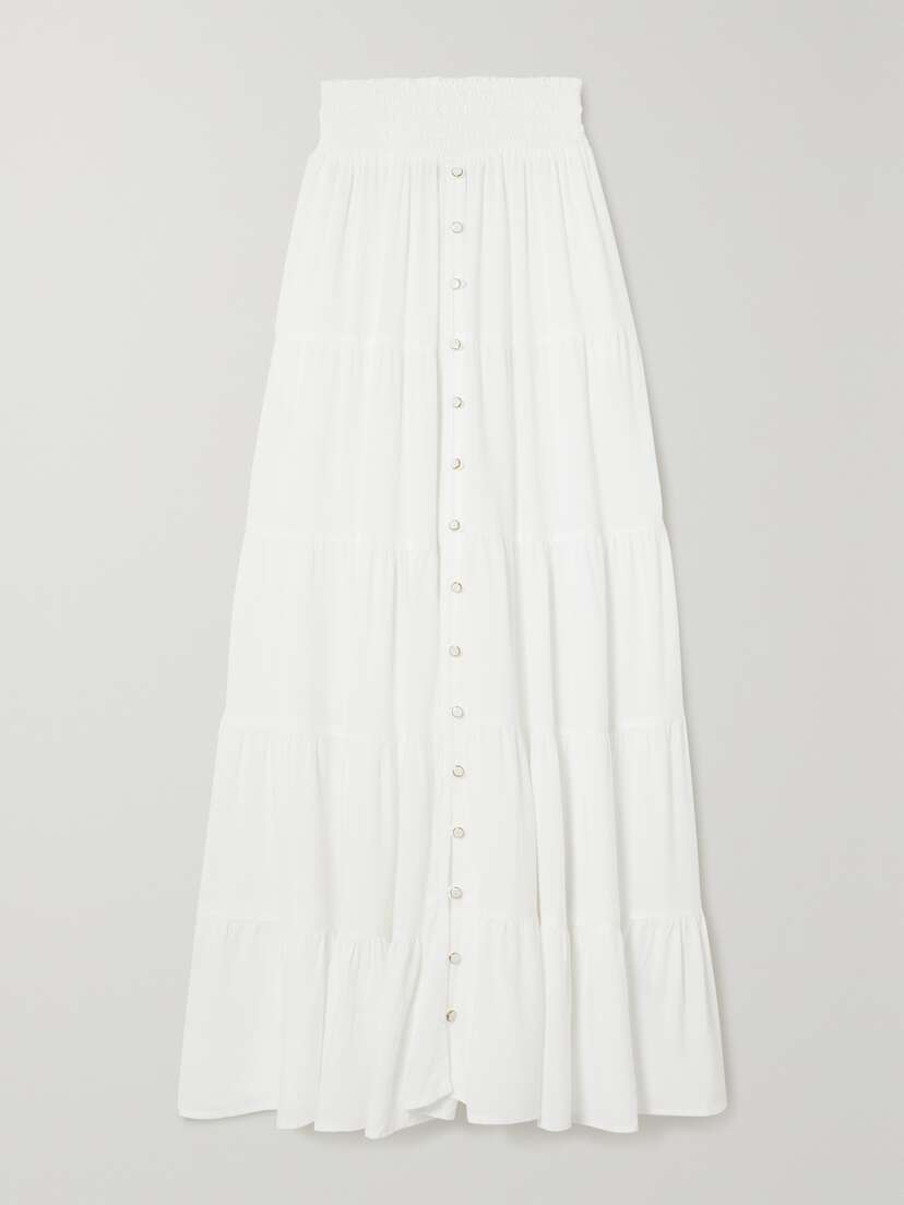 Melissa Odabash Dee Shirred Tiered Woven Maxi Skirt