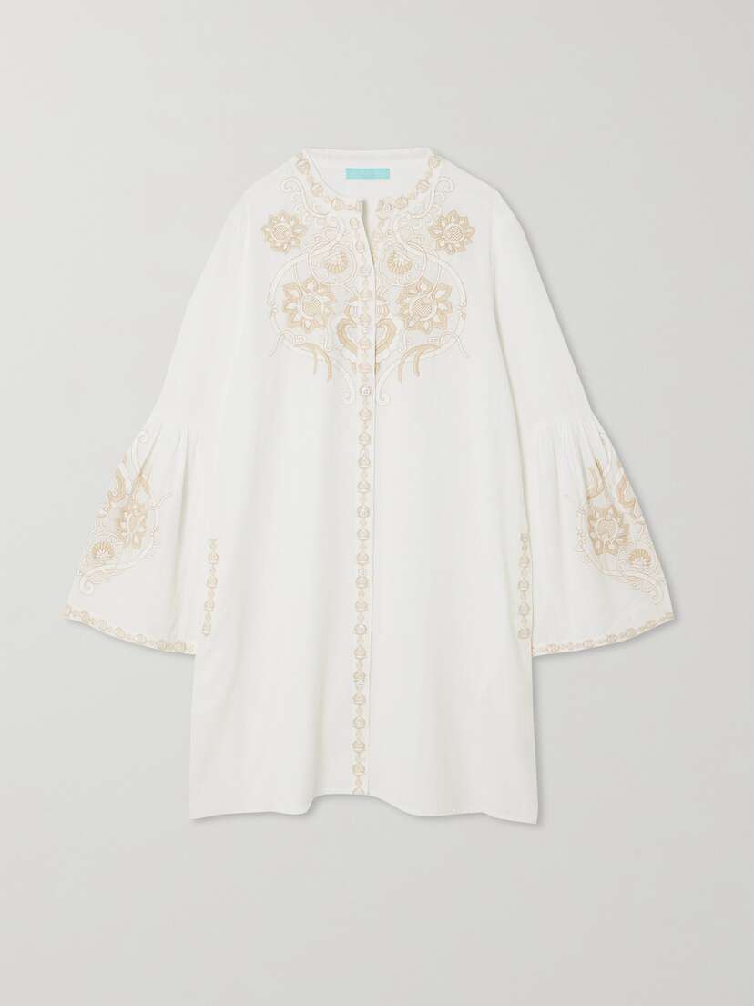 Melissa Odabash Everly Embroidered Cotton And Linen-blend Mini Shirt Dress - x large