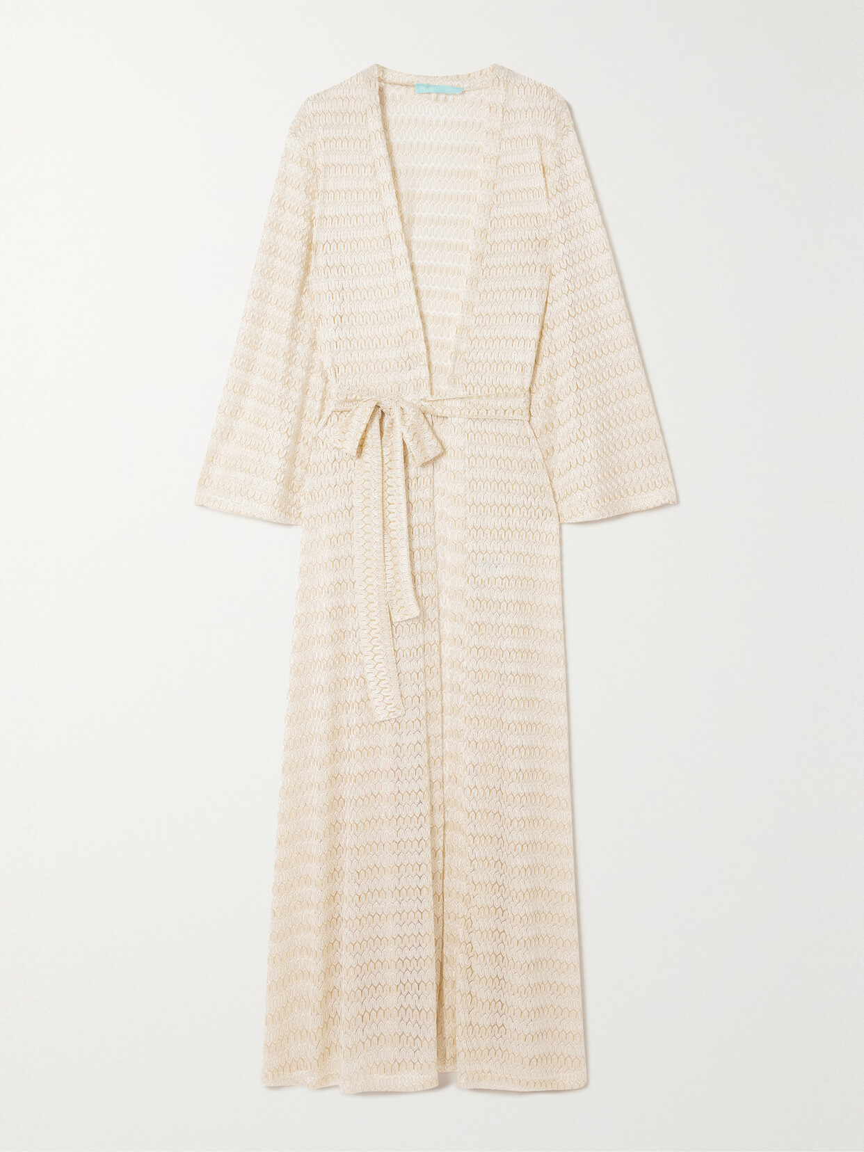 Melissa Odabash Melissa Belted Metallic Crochet-knit Robe In Gold