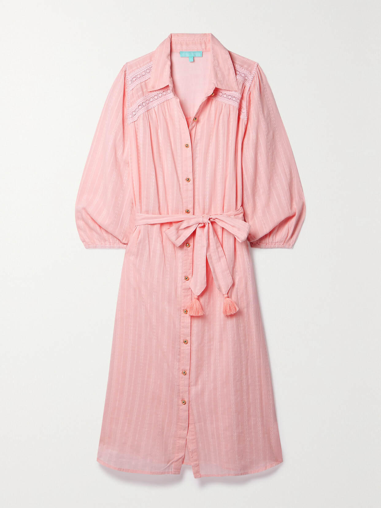 Melissa Odabash - Cressida Belted Crochet-trimmed Cotton-jacquard Shirt Dress - Pink