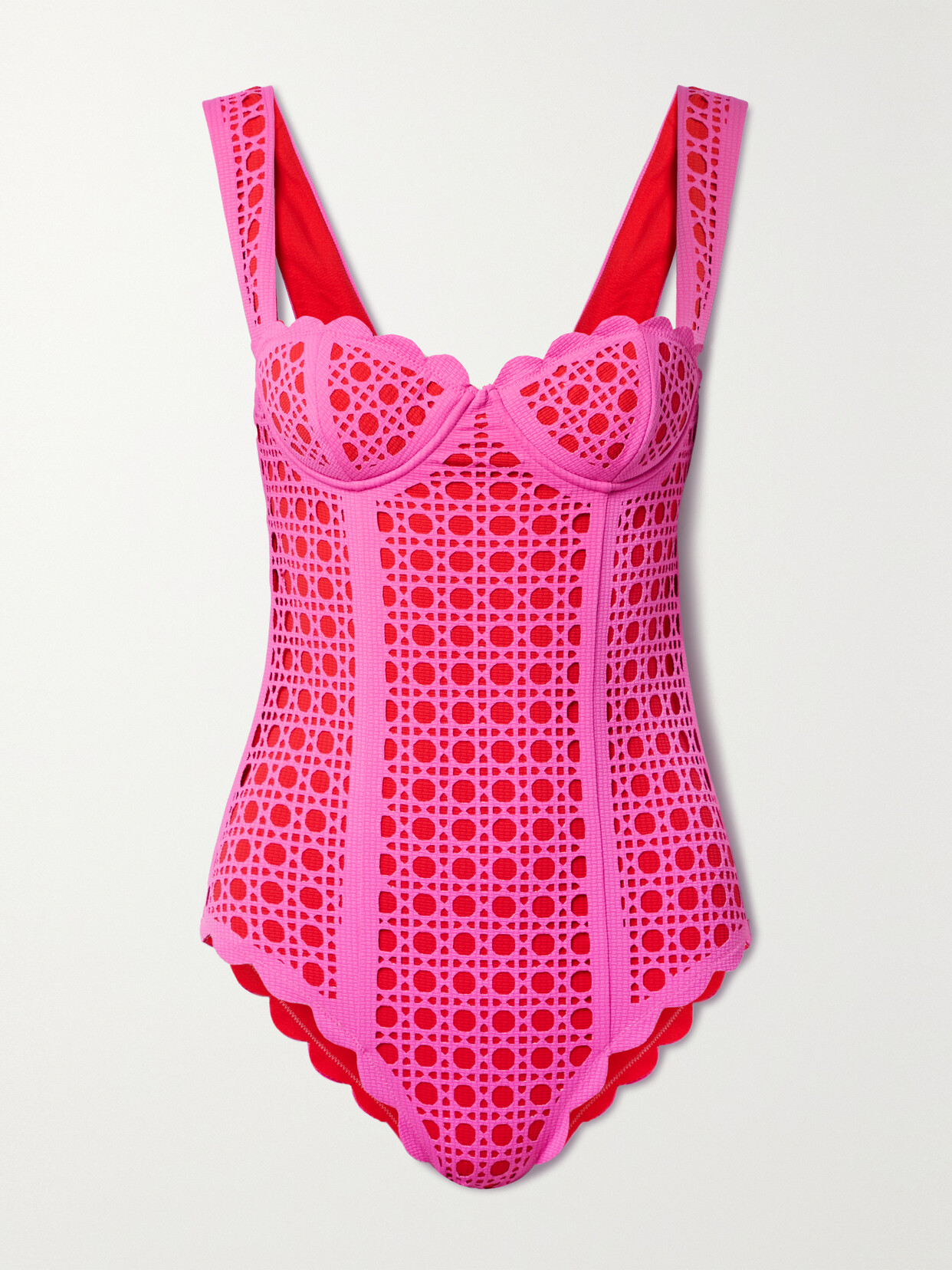 Marysia La Roche Scalloped Cutout Seersucker Underwired Swimsuit In Pink