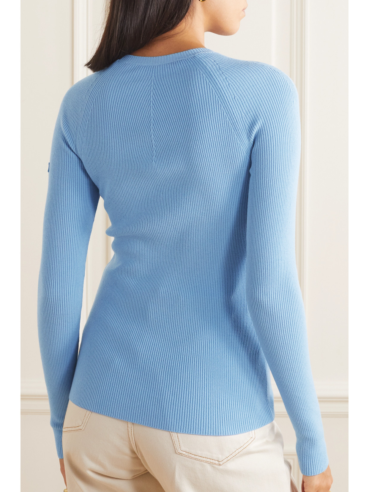 Shop Pucci Appliquéd Ribbed Wool-blend Sweater In Blue