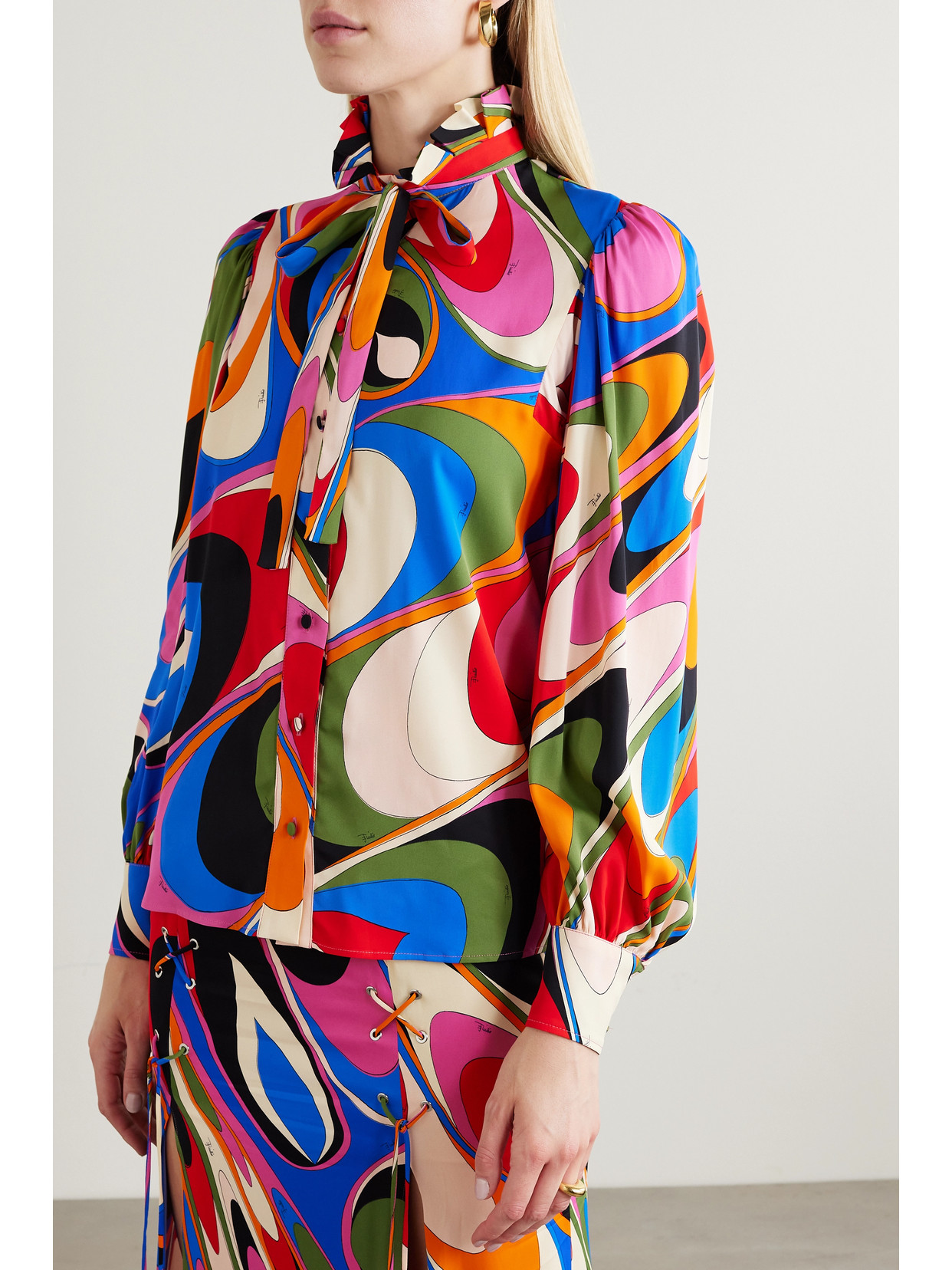 PUCCI PUSSY-BOW PRINTED CREPE BLOUSE