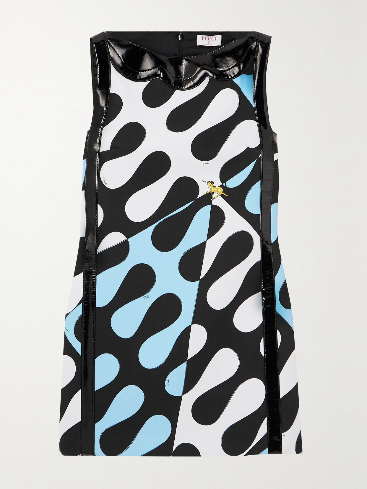 PUCCI - Faux Patent Leather-trimmed Printed Crepe Mini Dress - Blue