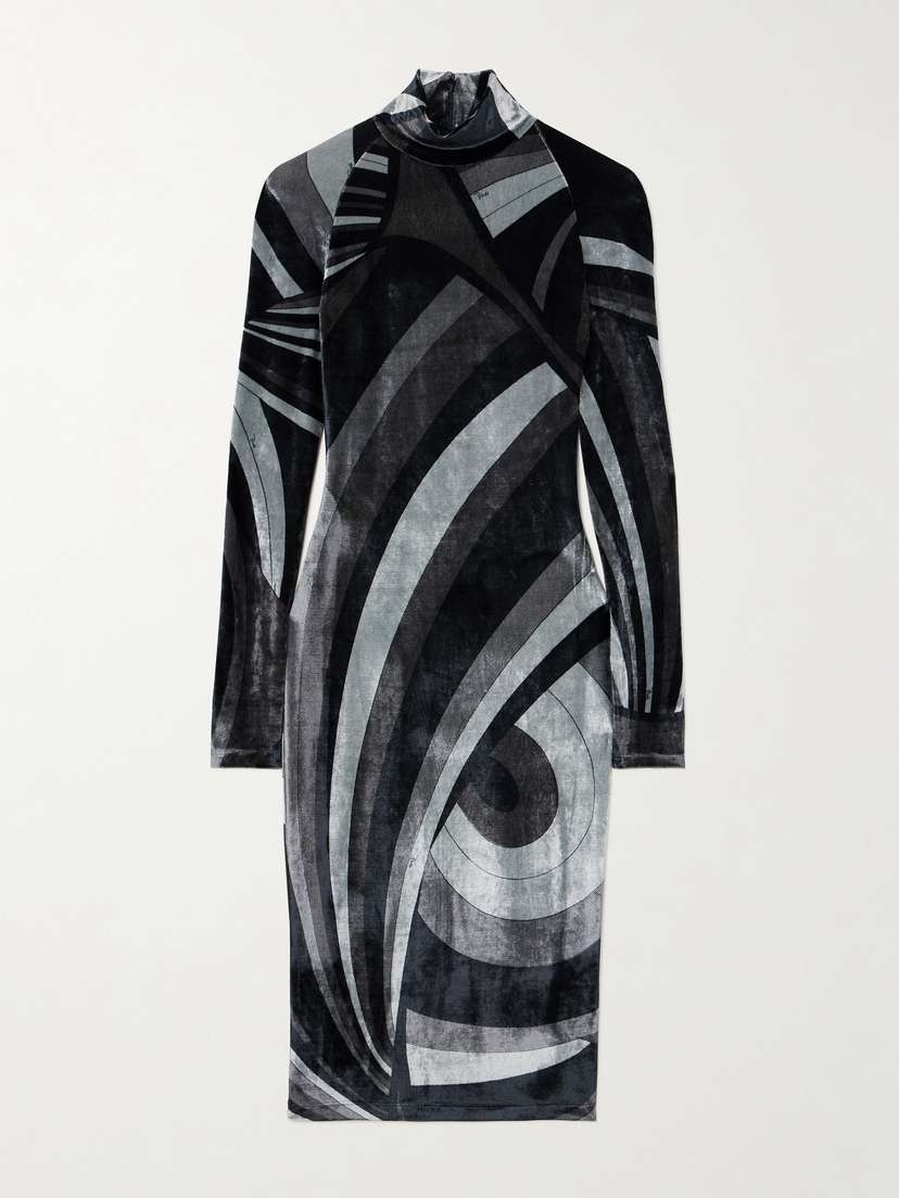 PUCCI Iride Printed Stretch-velour Turtleneck Mini Dress