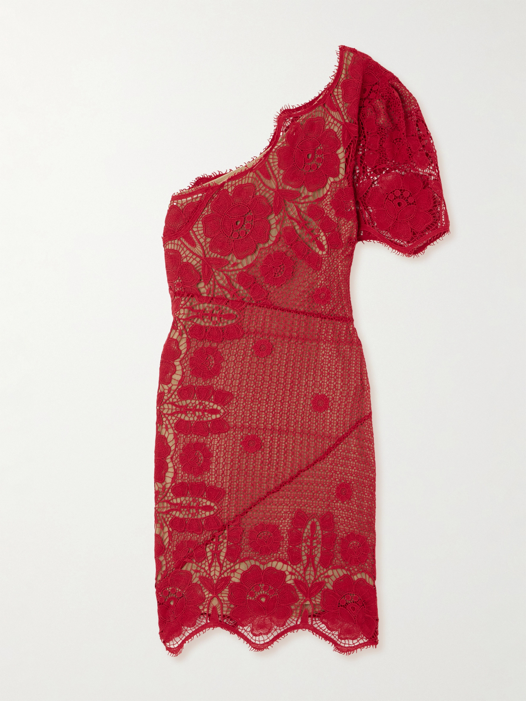 Miguelina + NET SUSTAIN Stacia asymmetric lace-trimmed crocheted cotton mini dress