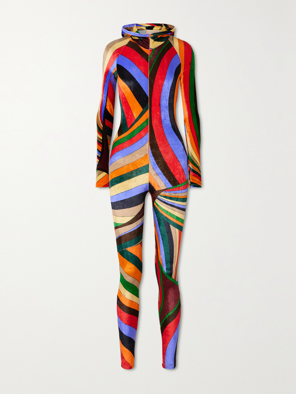 PUCCI - Hooded Printed Velvet Jumpsuit - Red