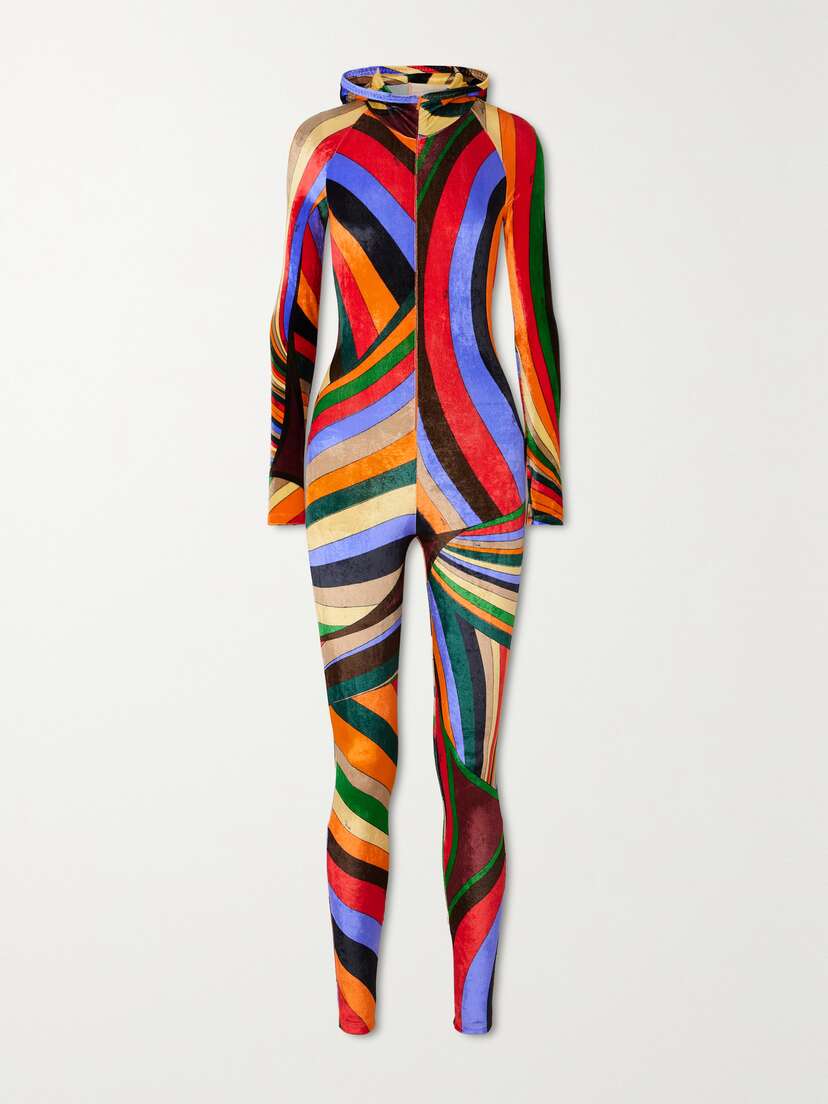 PUCCI Hooded Printed Velvet Jumpsuit