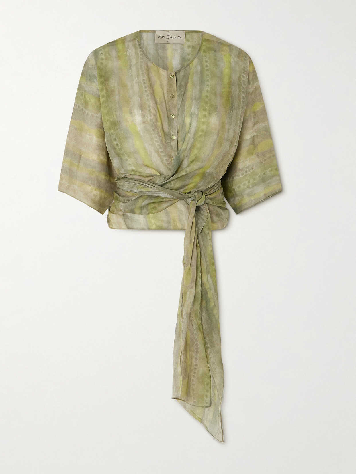 Cortana + Net Sustain Jill Wrap-effect Printed Ramie Top - Green
