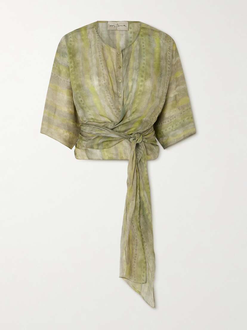 Cortana + Net Sustain Jill Wrap-effect Printed Ramie Top