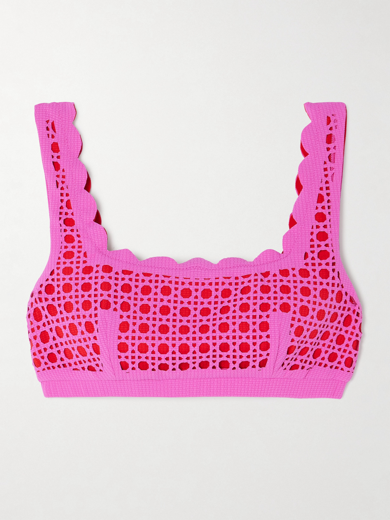 Marysia - Palm Springs Scalloped Laser-cut Seersucker Bikini Top - Pink