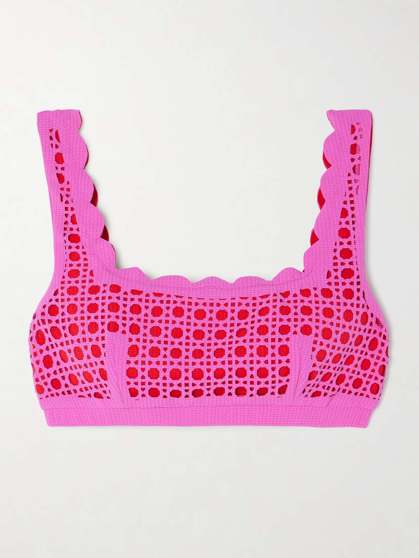 Marysia Palm Springs Scalloped Laser-cut Seersucker Bikini Top
