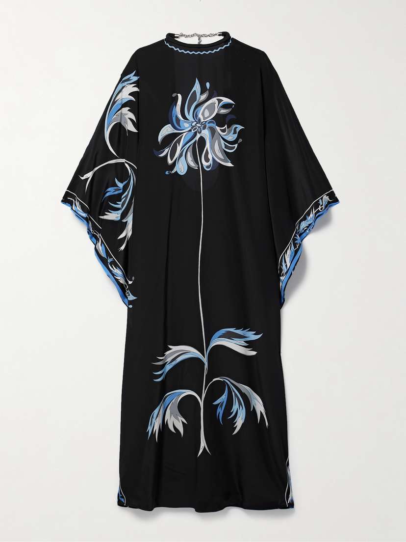 PUCCI Open-back Chain-embellished Printed Silk Crepe De Chine Kaftan