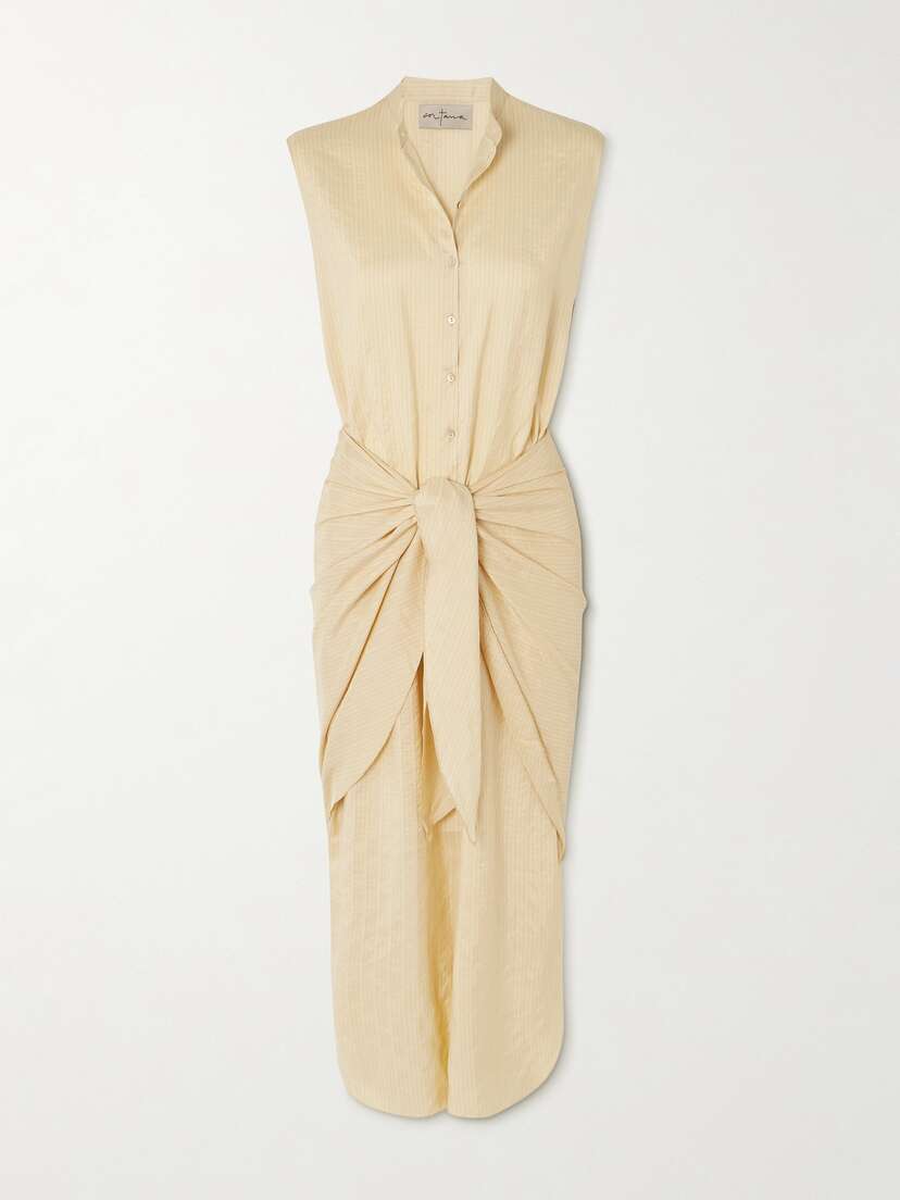 Cortana + Net Sustain Frances Layered Striped Silk Midi Shirt Dress