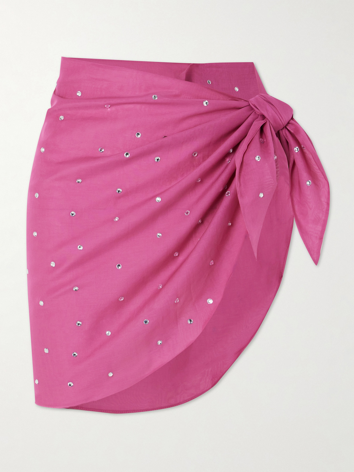 Shop Oseree Gem Crystal-embellished Cotton And Silk-blend Pareo In Pink