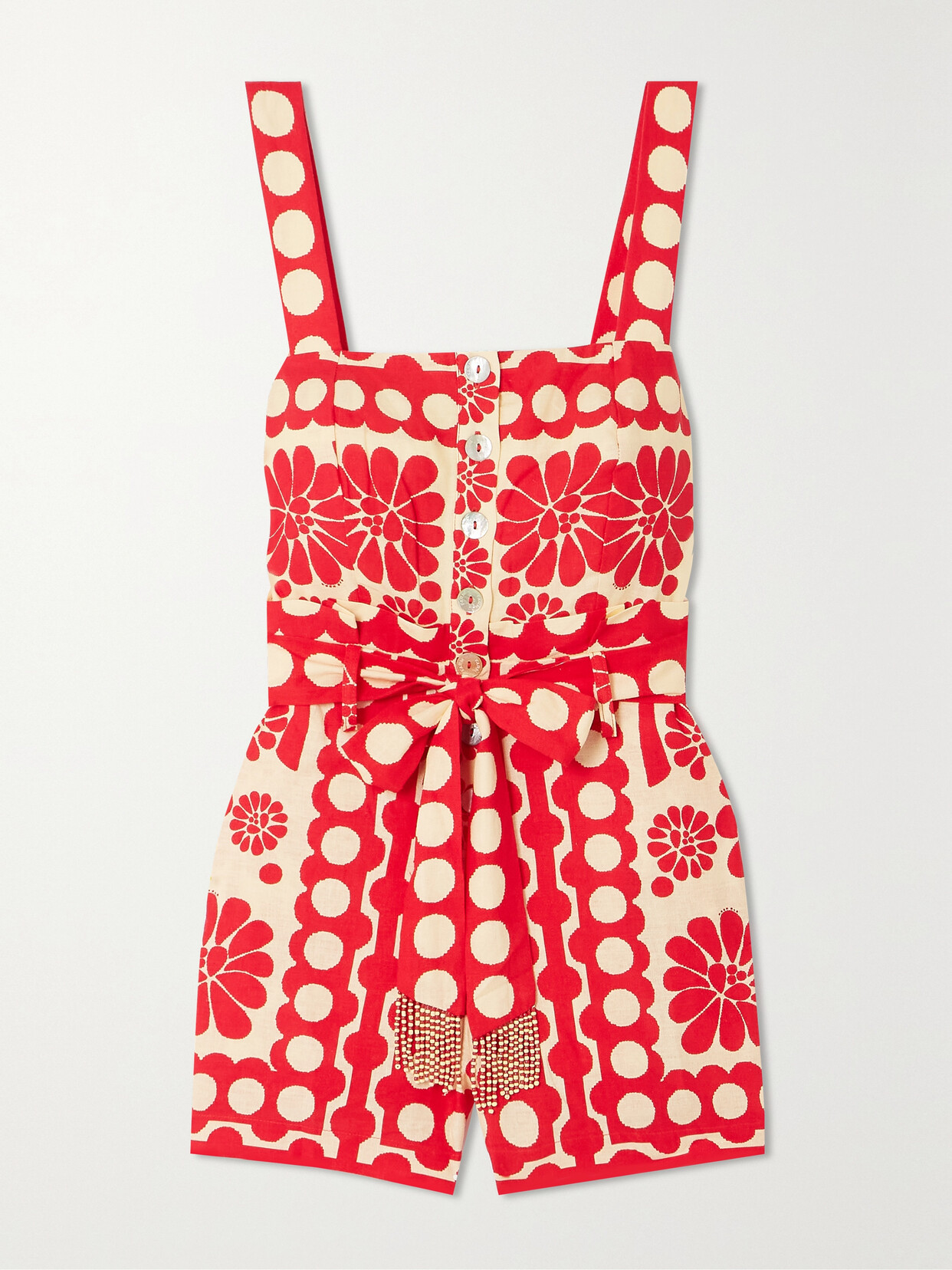 Shop Farm Rio Palermo Printed Linen-blend Playsuit In Red