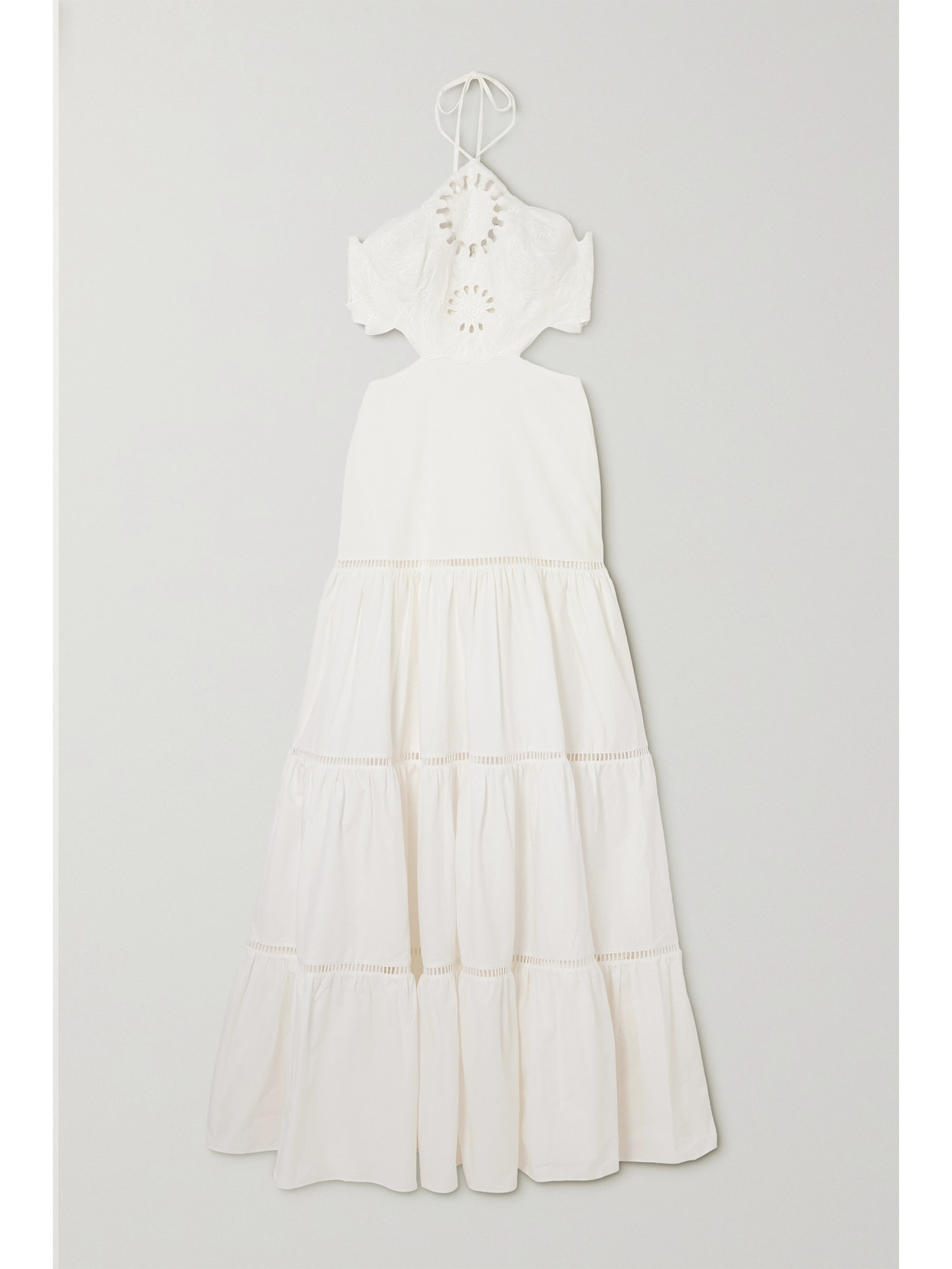 PatBO - Tiered Broderie Anglaise Cotton-blend Poplin Halterneck Maxi Dress - White