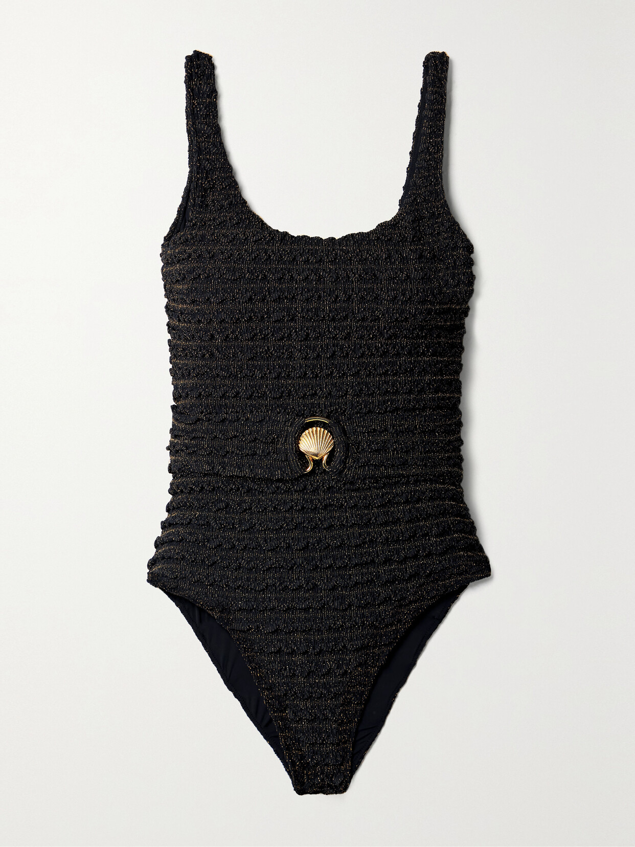 PatBO Belted Metallic Ribbed-knit Swimsuit - Black