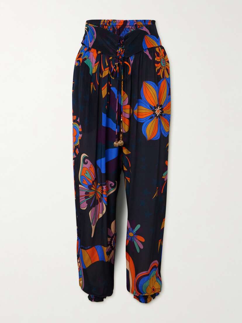 Farm Rio Floral-print Satin Tapered Pants - x large