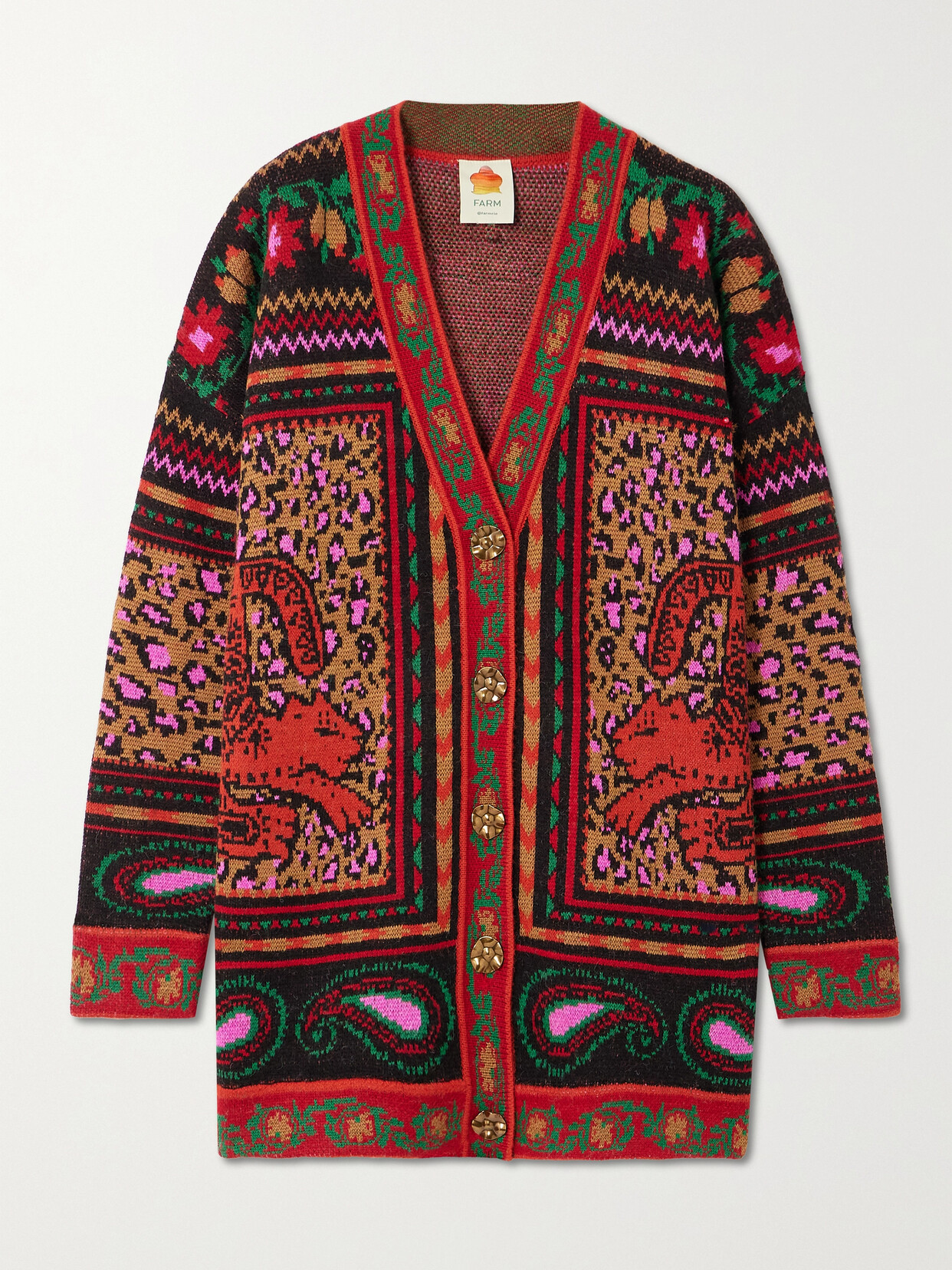 Shop Farm Rio Tapestry Oversized Jacquard-knit Cardigan In Multi